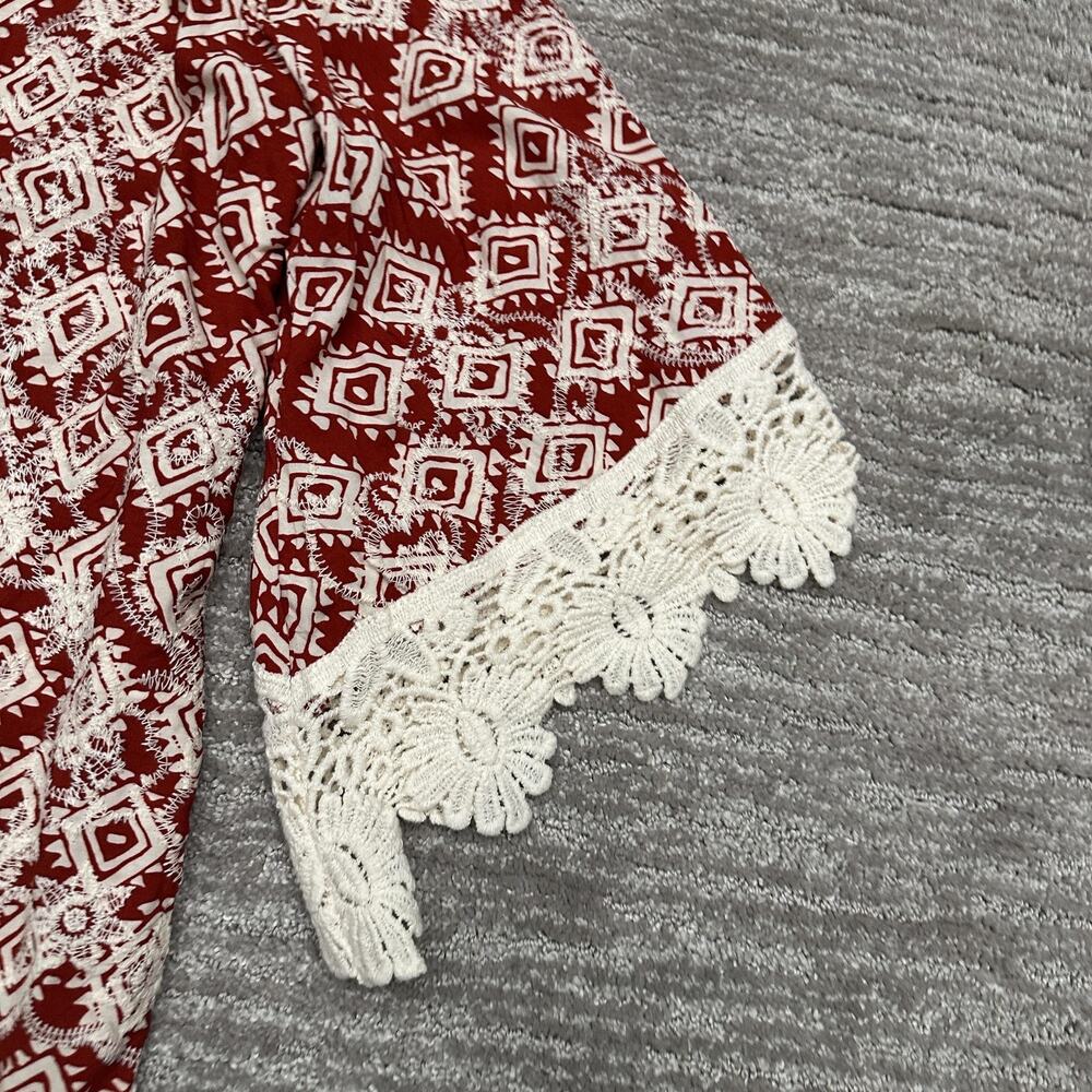 Solitaire Kimono Shorts Set Womens Large Red White Crochet Boho Festival New - Picture 11 of 16